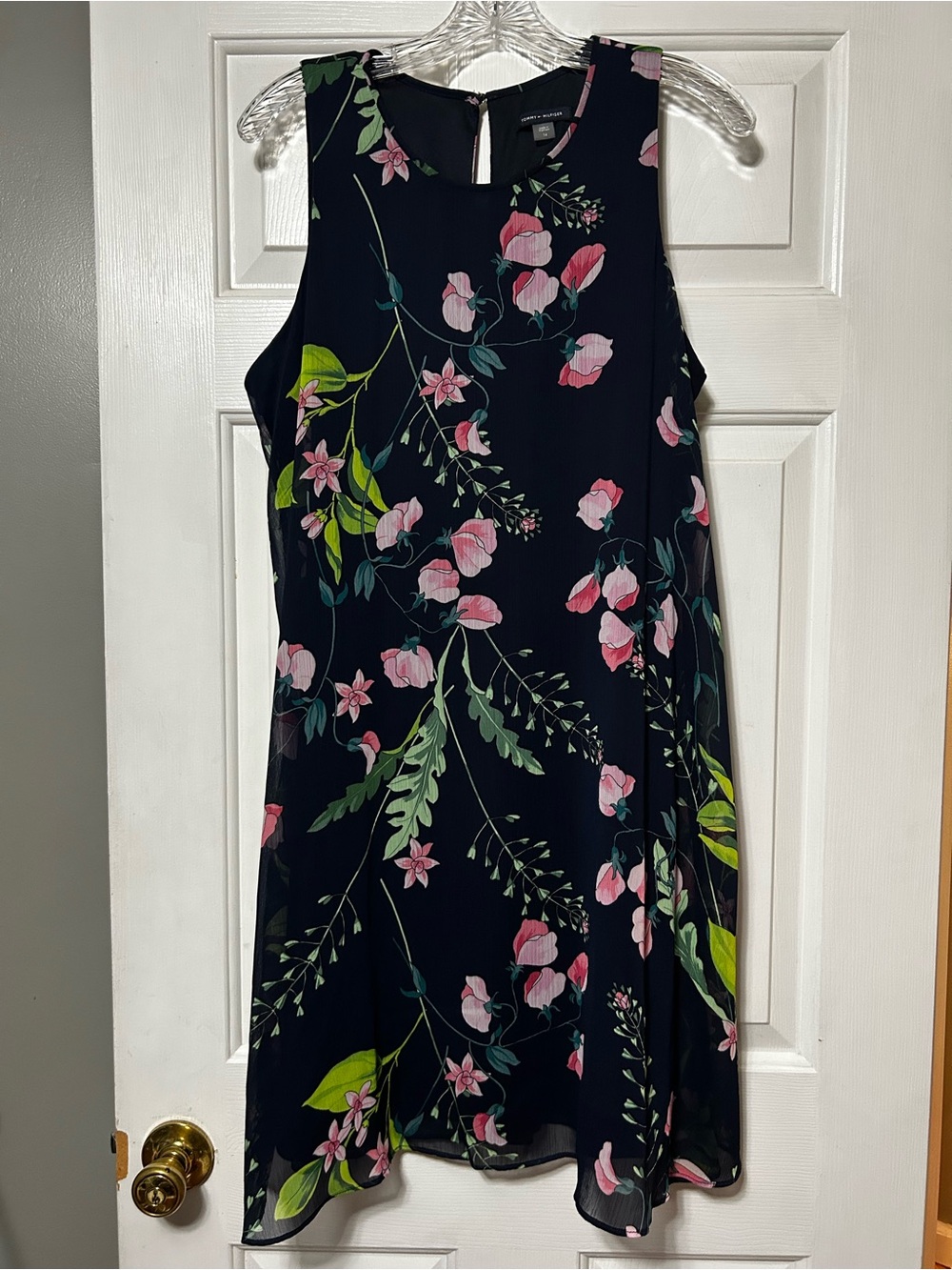 Tommy Hilfiger Navy Floral Sleeveless Mini Dress with Pink Blooms